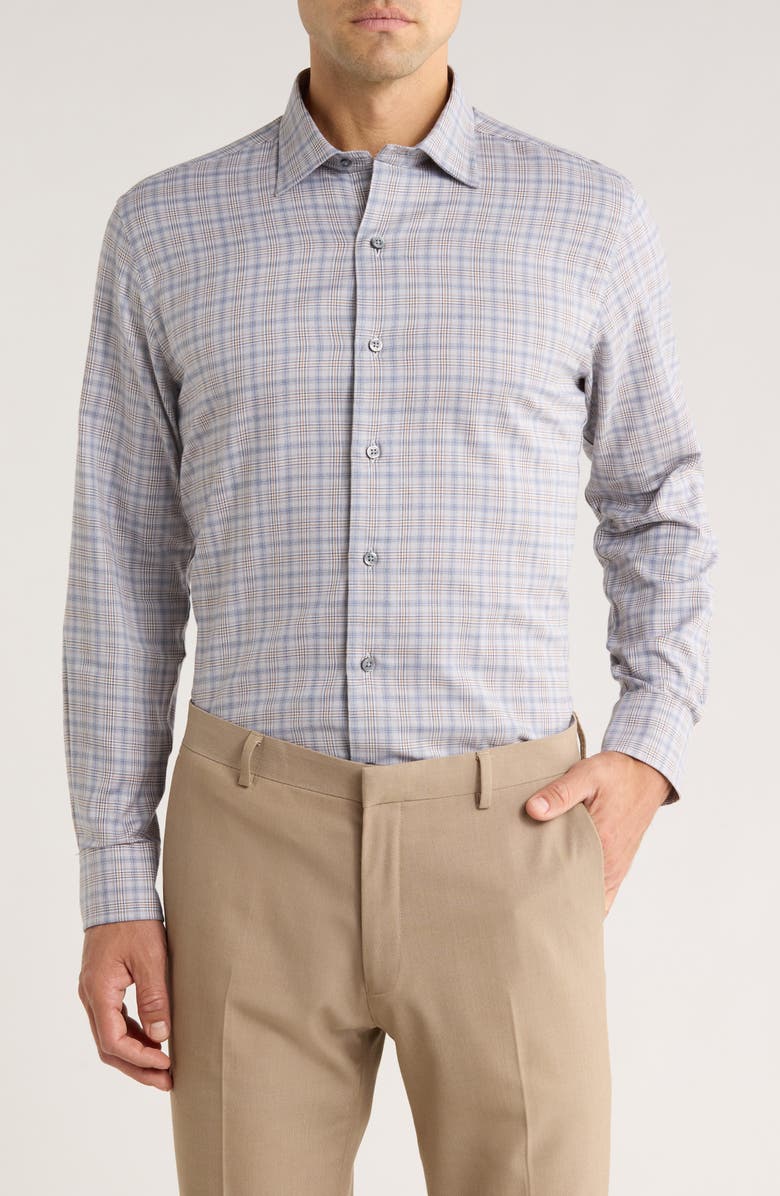 David Donahue Twill Check Print Sport Shirt, Main, color, Charcoal/ Multi