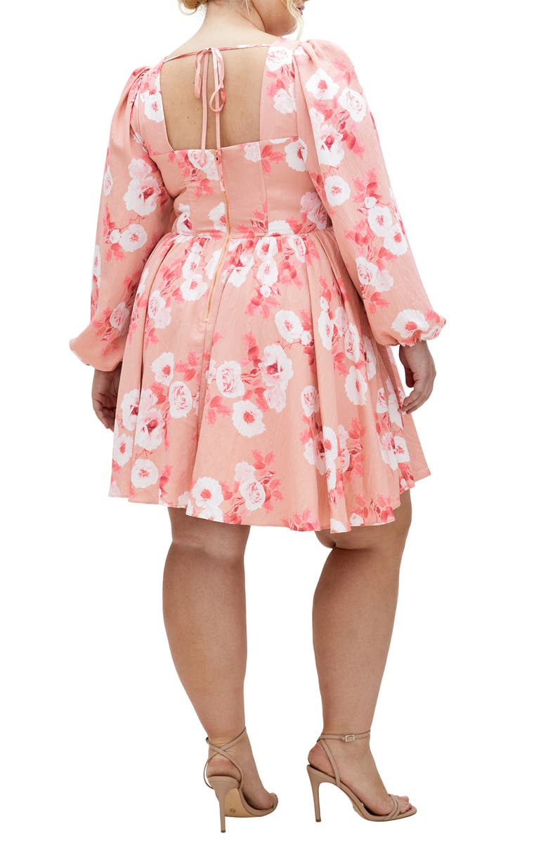 City Chic Cordelia Rose Print Long Sleeve Minidress, Alternate, color, Vintage Rose