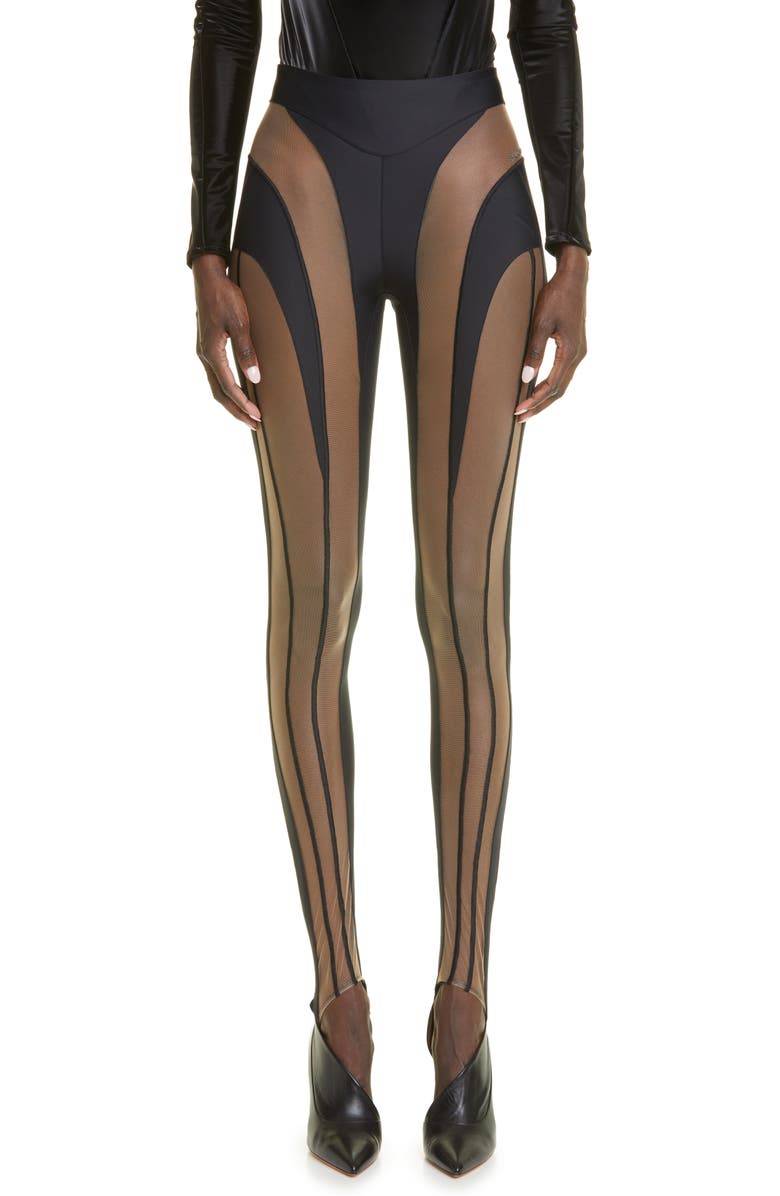 MUGLER Sheer Spiral Stirrup Leggings, Main, color, 