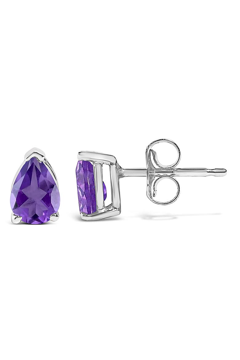 14K Gold 6x4MM Pear Shaped Gemstone Solitaire Stud Earrings, Alternate, color, Purple Amethyst | White