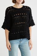 Melrose and Market Elbow Sleeve Cotton Pointelle Sweater