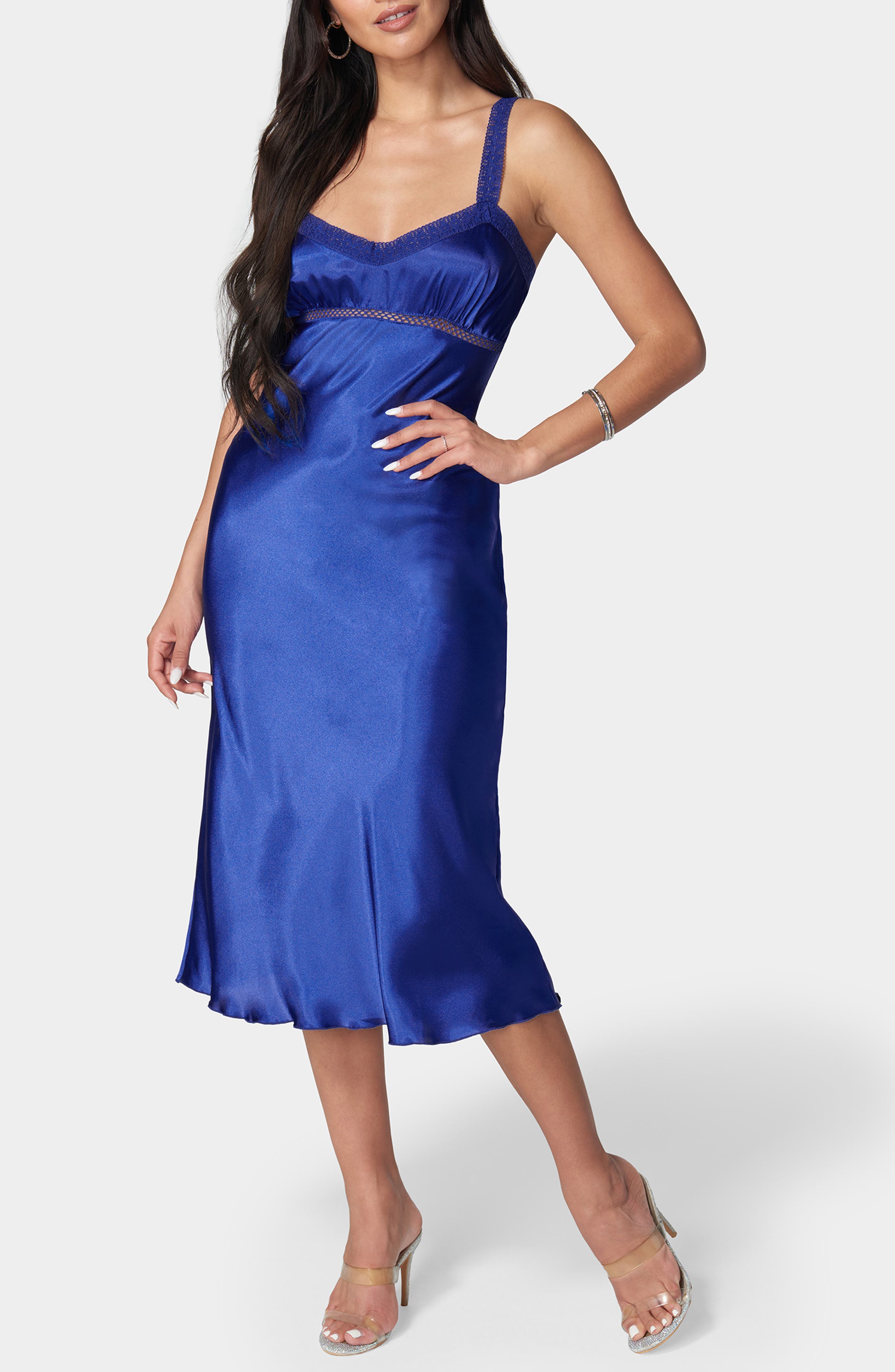 bebe Lace Strap Satin Midi Slipdress