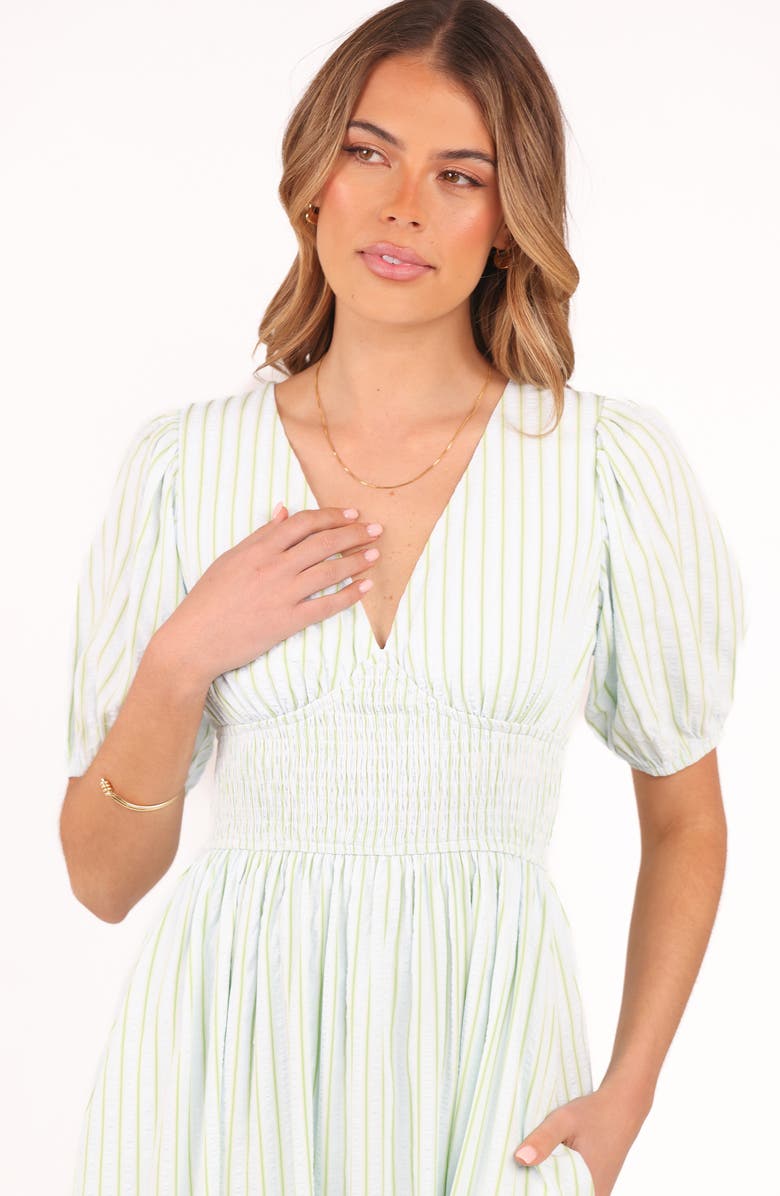 Petal & Pup Ronnie Stripe Short Sleeve Midi Dress, Alternate, color, Green Blue Stripe