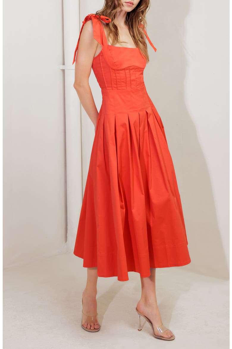 Tie Strap Stretch Cotton Midi Dress, Alternate, color, CORAL RED