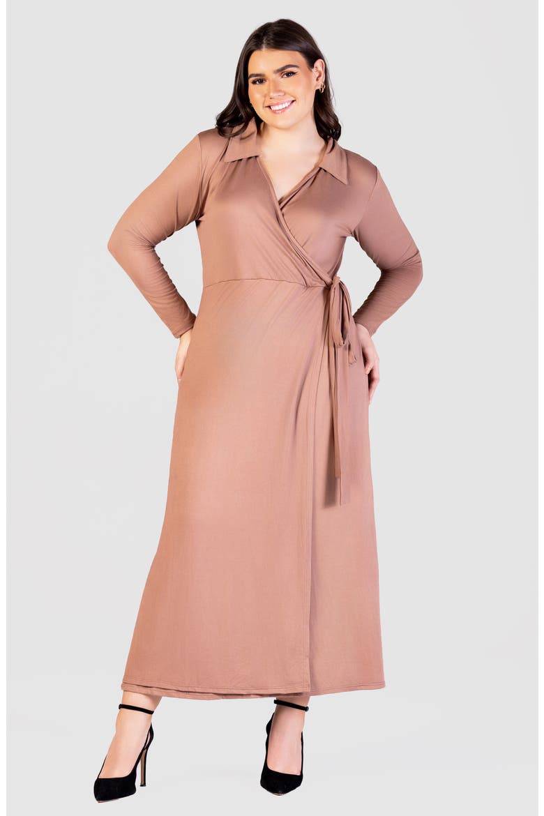 Collared Long Sleeve Wrap Front Maxi Dress, Alternate, color, MOCHA