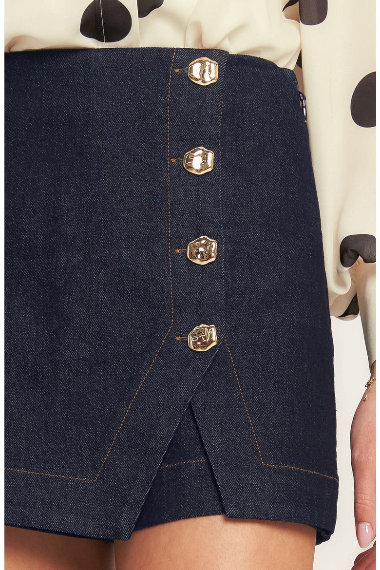 Buttoned Denim Skort, Alternate, color, DARK INDIGO