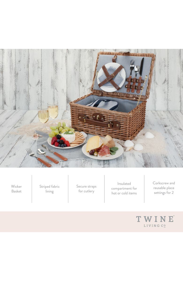 TWINE Newport Wicker Picnic Basket Set, Alternate, color, Brown