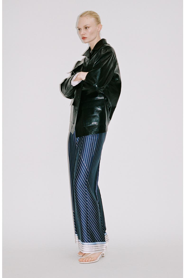 Contrast Stripe Satin Wide Leg Pants, Alternate, color, BLUE