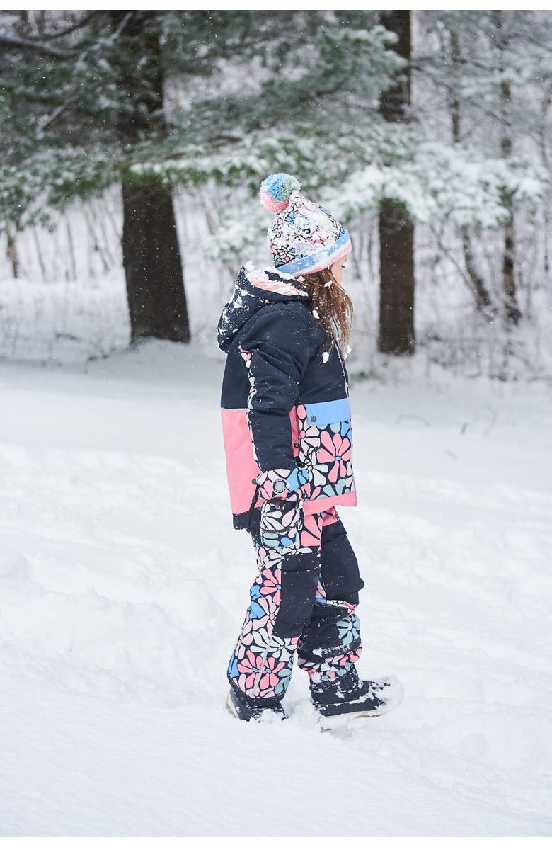 Deux par Deux Girl's Technical Mittens Printed Retro Flowers, Alternate, color, 