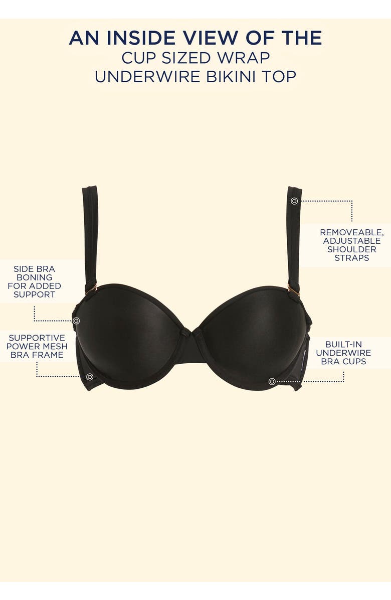 Swimsuits for All Crisscross Cup Sized Bandeau Underwire Wrap Bikini Top, Alternate, color, Black