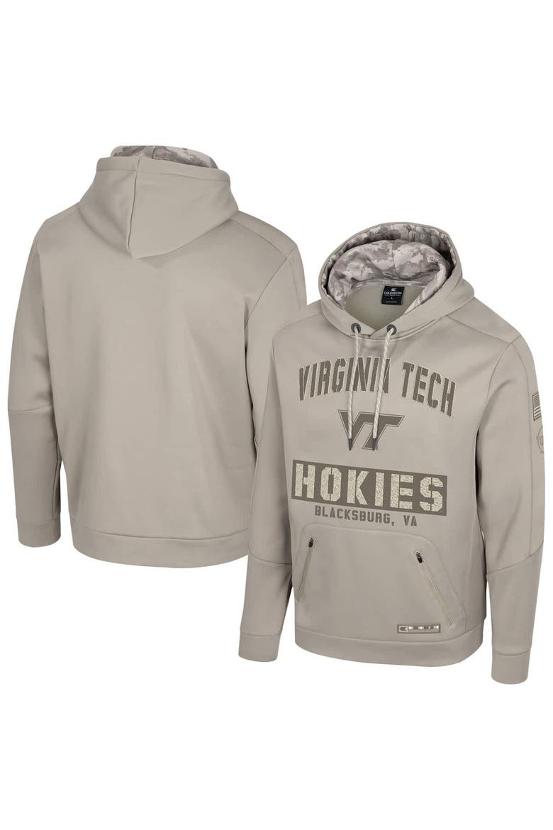 Men's Colosseum Oatmeal Virginia Tech Hokies Big & Tall Operation Hat Trick Battalion Hoodie Sweatshirt, Main, color, Oatmeal