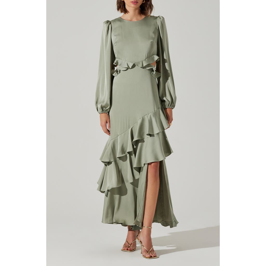 Astr The Label Biella Long Sleeve Ruffle Maxi Dress In Green