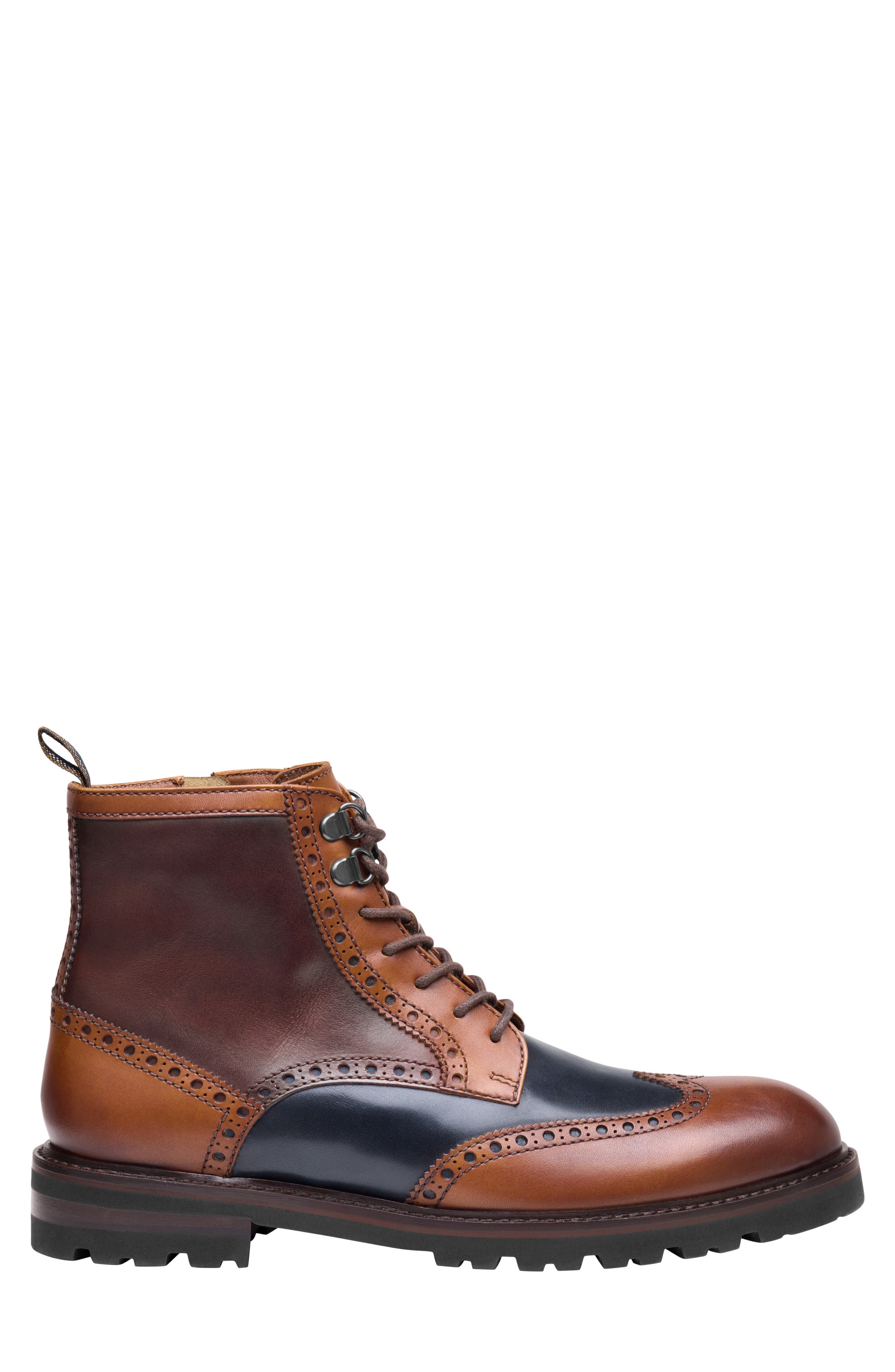 Britton Leather Wingtip Boot, Alternate, color, TAN/ NAVY/ BURGUNDY