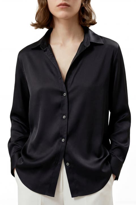 Women's Button Down Satin Silk Shirt