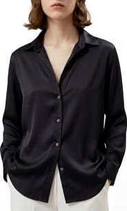 Solomon & Sage Women's Button Down Satin Silk Shirt