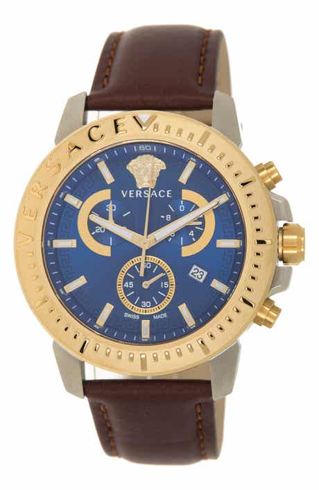 Versace Chronograph Leather Strap Watch, 45mm
