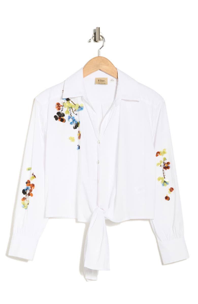 ELIE ELIE TAHARI Sequin Flower Long Sleeve Top, Main, color, White