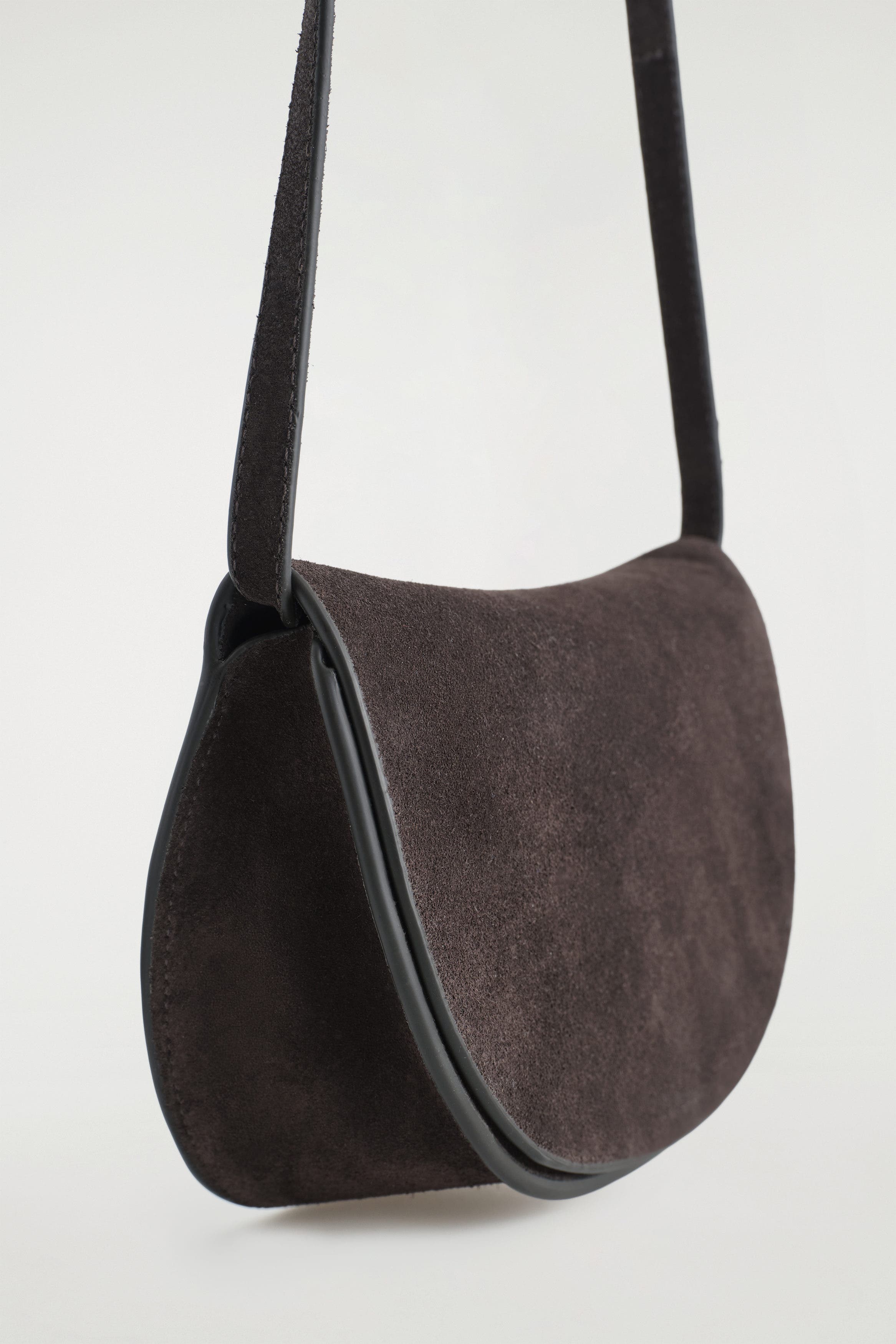 COS Curved Crossbody Bag - Suede, Alternate, color, Dark Brown