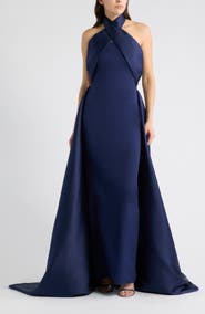 Solace London Rumi Mixed Media Halter Gown