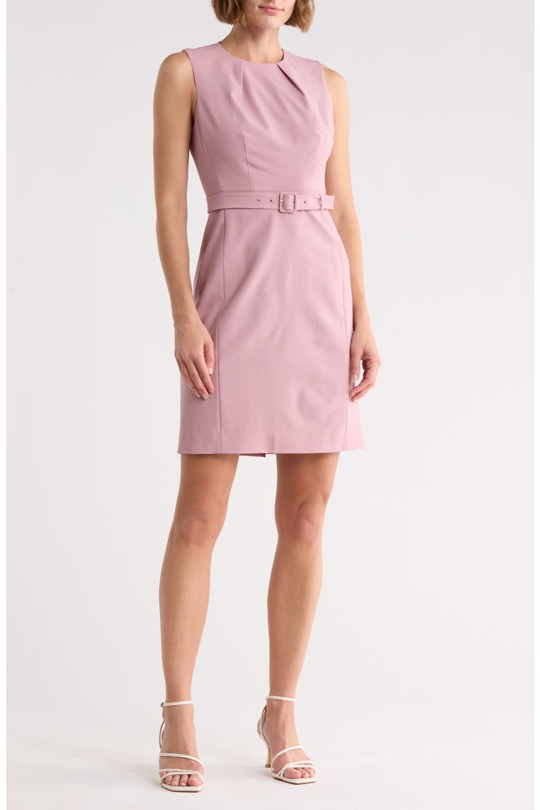 Pleat Neck Virgin Wool Blend Dress, Main, color, DARK LOTUS