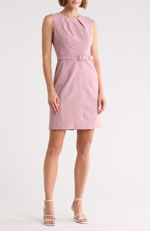 Pleat Neck Virgin Wool Blend Dress