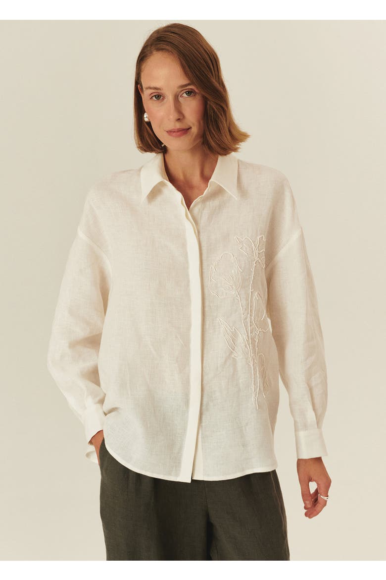 Emelia Embroidered Linen Shirt, Main, color, Ecru