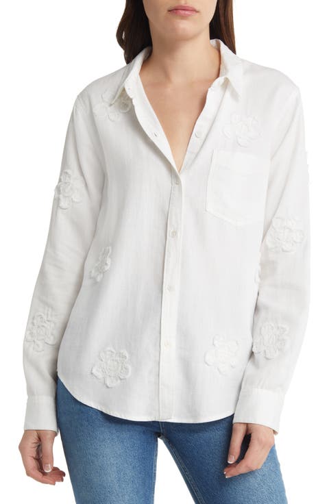 Ingrid Floral Appliqué Button-Up Shirt