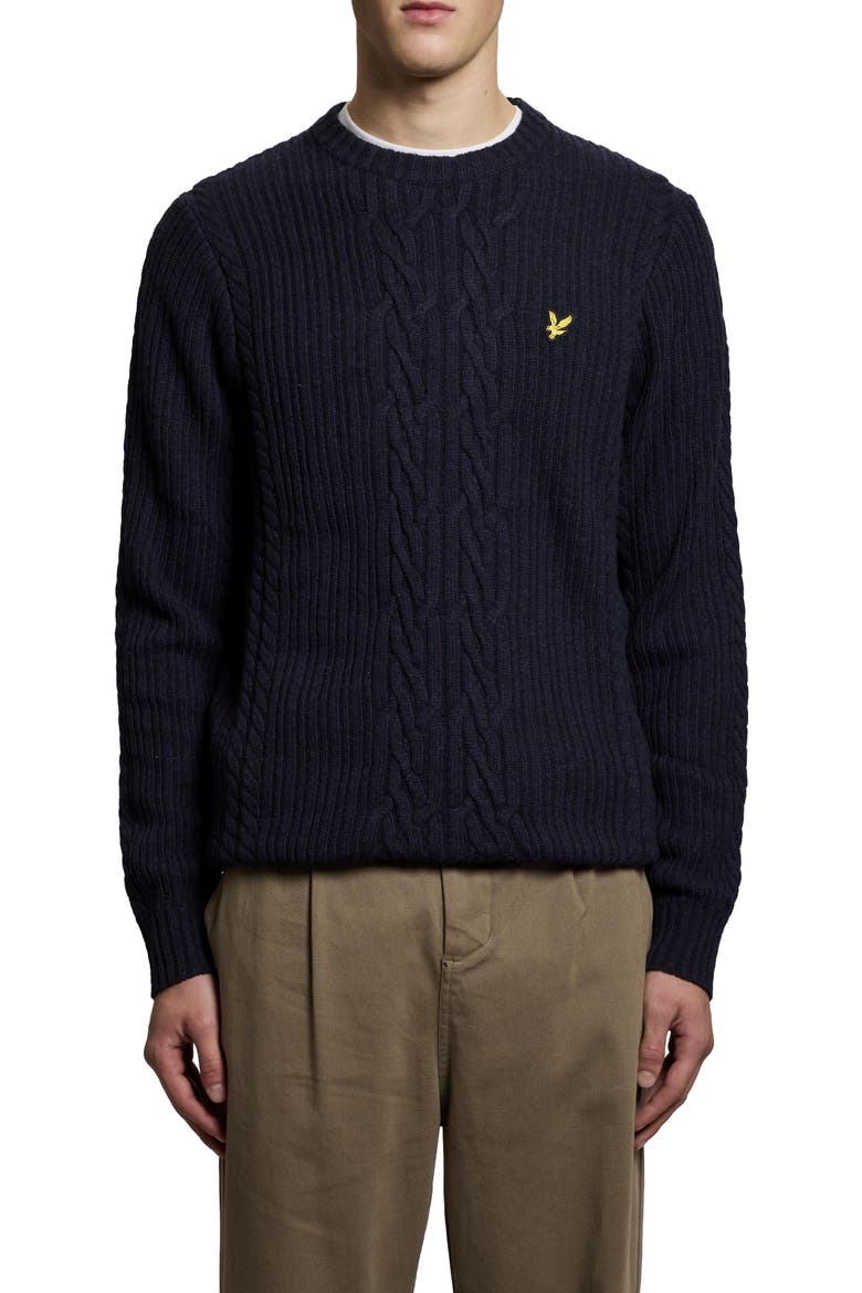Ribbed Cable Knit Long Sleeve Sweater, Alternate, color, Dark Navy Marl