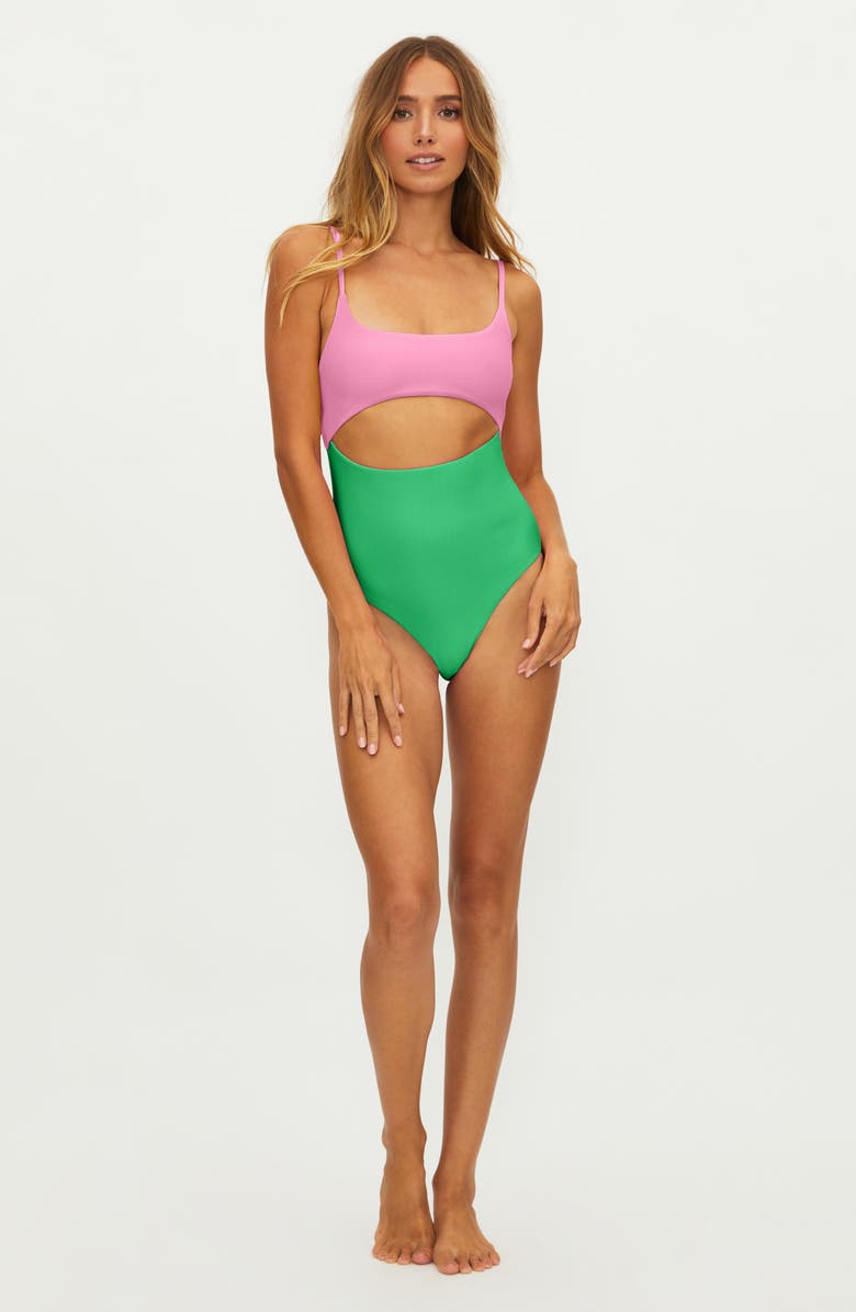Beach Riot Ray Cutout Rib One-Piece Swimsuit, Alternate, color, 