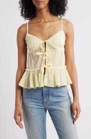 All in Favor Tie Front Lace Babydoll Camisole