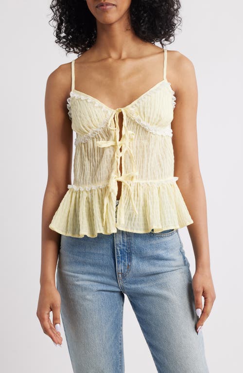 All in Favor Tie Front Lace Babydoll Camisole in Light Yellow at Nordstrom, Size X-Large