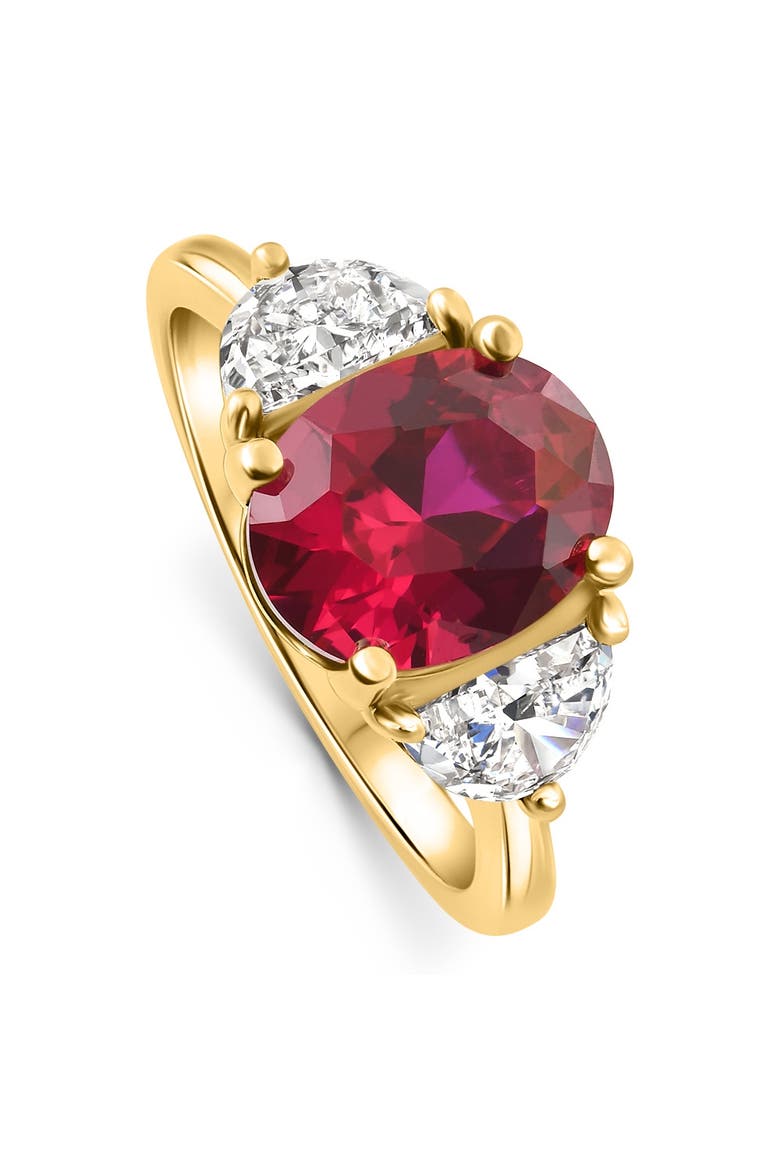 Oval Ruby & Half Moon Diamond Ring 14k Gold Lab Grown, Alternate, color, 14k Yellow Gold