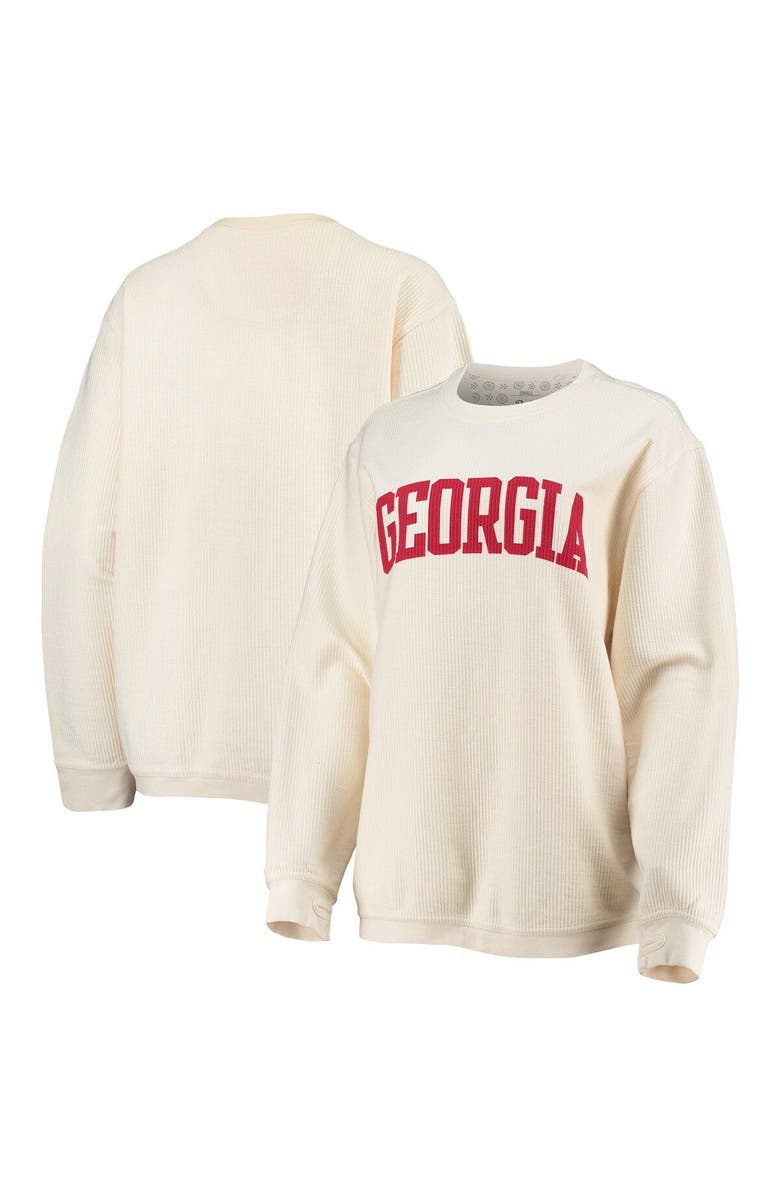 PRESSBOX Women's Pressbox White Georgia Bulldogs Comfy Cord Vintage Wash Basic Arch Pullover Sweatshirt, Main, color,