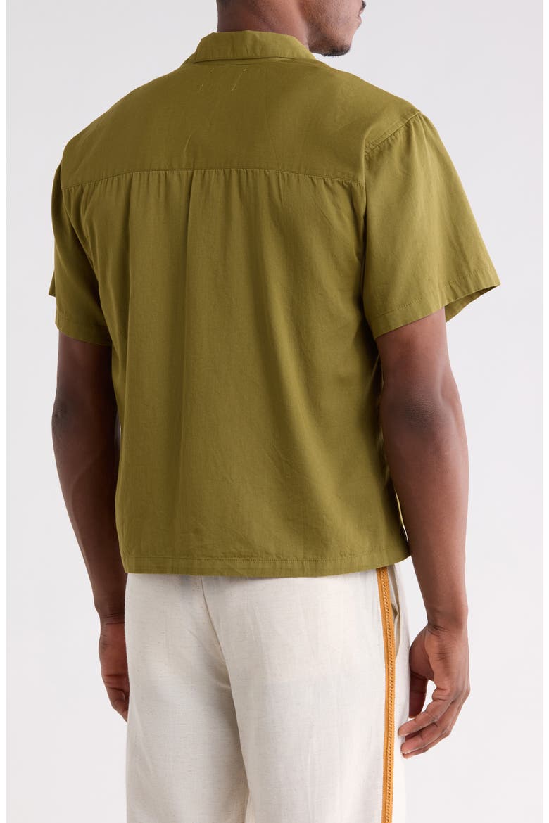 Short Sleeve Cotton Button-Up Shirt, Alternate, color, OLIVE