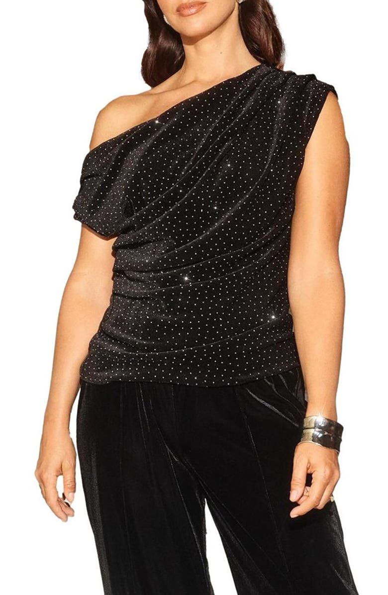 Friends Like These Diamante Embellished One Shoulder Velvet Top, Main, color, Black