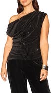 Friends Like These Diamante Embellished One Shoulder Velvet Top