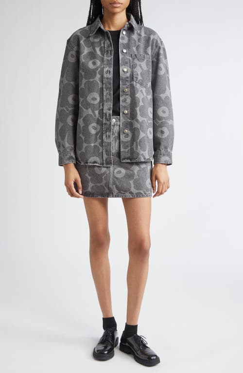 Marimekko Maridenim Ruudut Unikko Denim Miniskirt In Gray