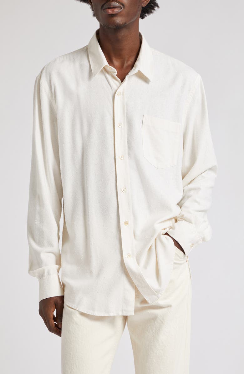 OUR LEGACY Classic Silk Button-Up Shirt, Main, color, White Silk