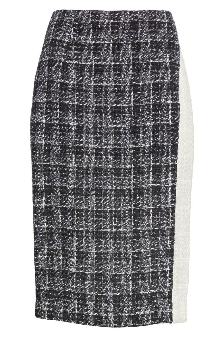 Colorblock Tweed Skirt, Alternate, color, IVORY/ BLACK