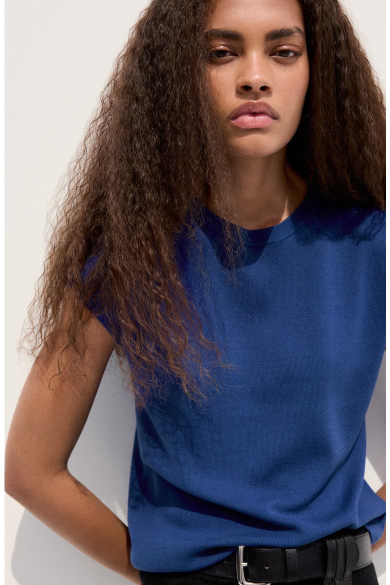 Short Sleeve Cotton Blend Sweater, Alternate, color, VIBRANT BLUE