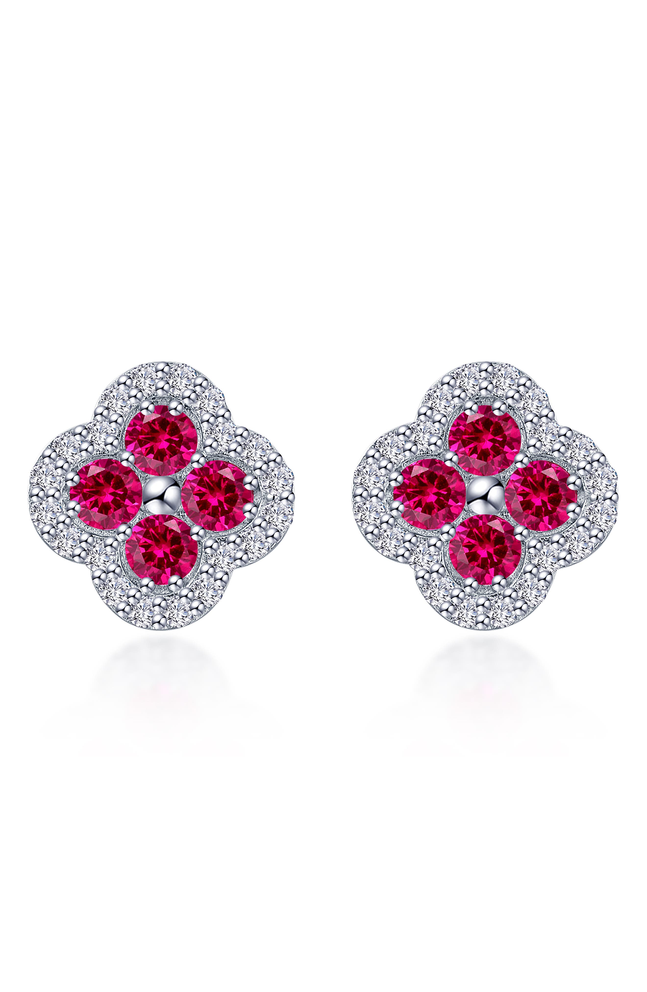 Lafonn Lab Grown Ruby & Simulated Diamond Flower Stud Earrings