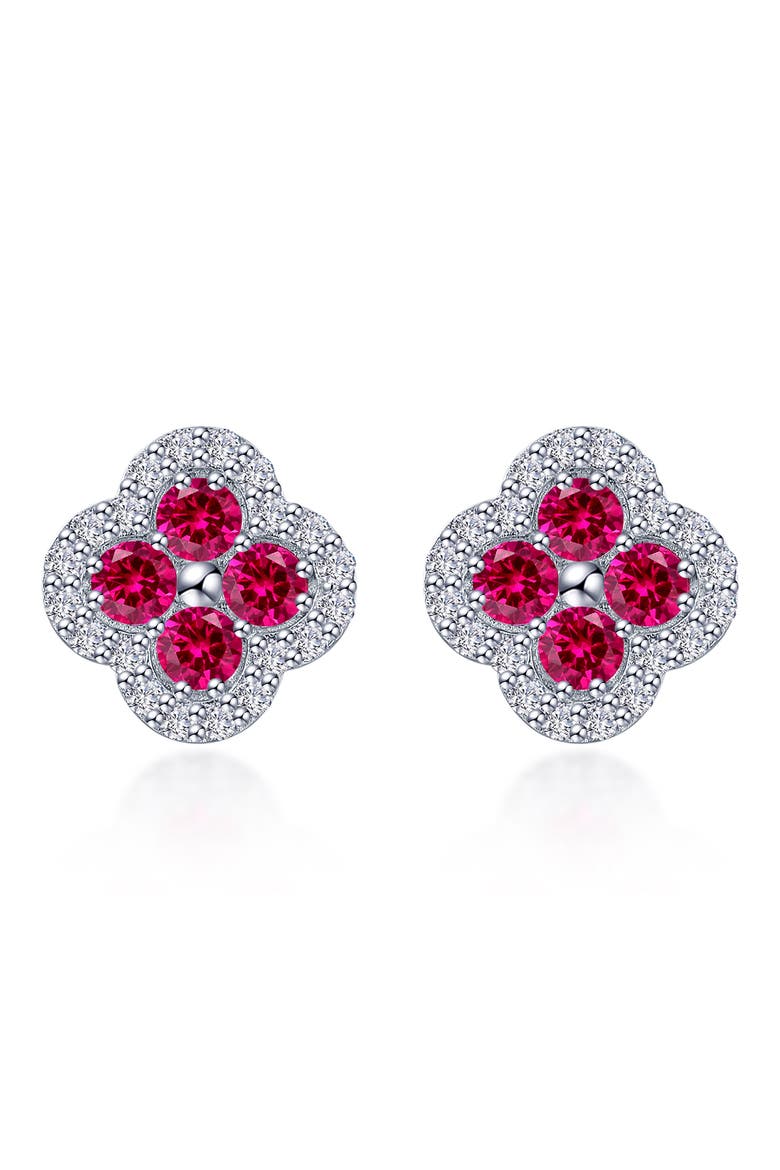 Lab Grown Ruby & Simulated Diamond Flower Stud Earrings, Main, color, RUBY/ WHITE