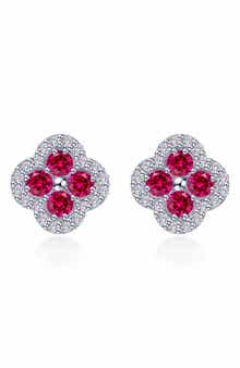 Lafonn Lab Grown Ruby & Simulated Diamond Flower Stud Earrings
