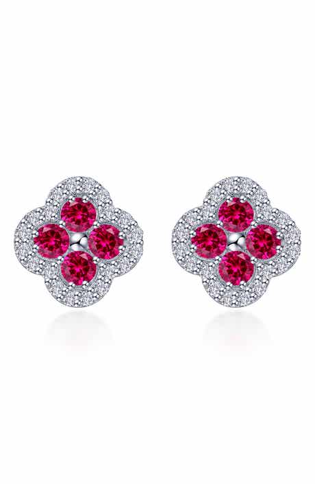 Lafonn Lab Grown Ruby & Simulated Diamond Flower Stud Earrings