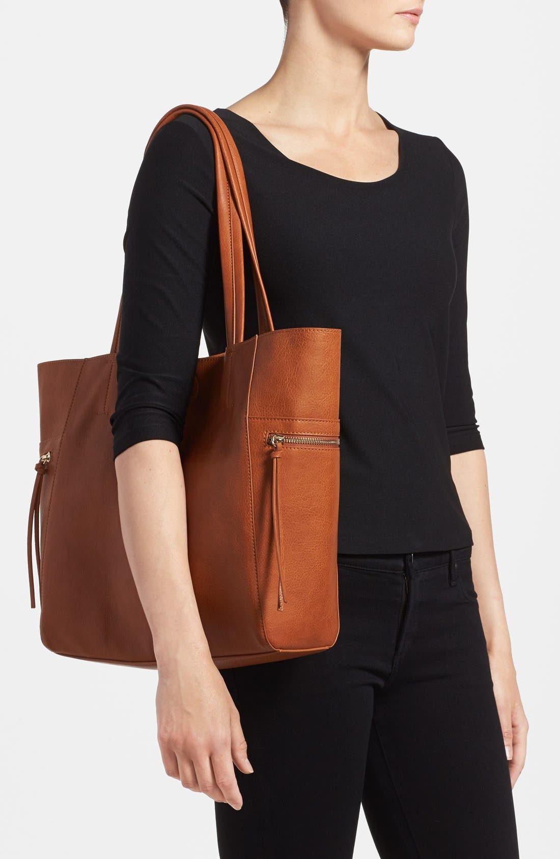 Emperia Side Zip Faux Leather Tote, Alternate, color, 