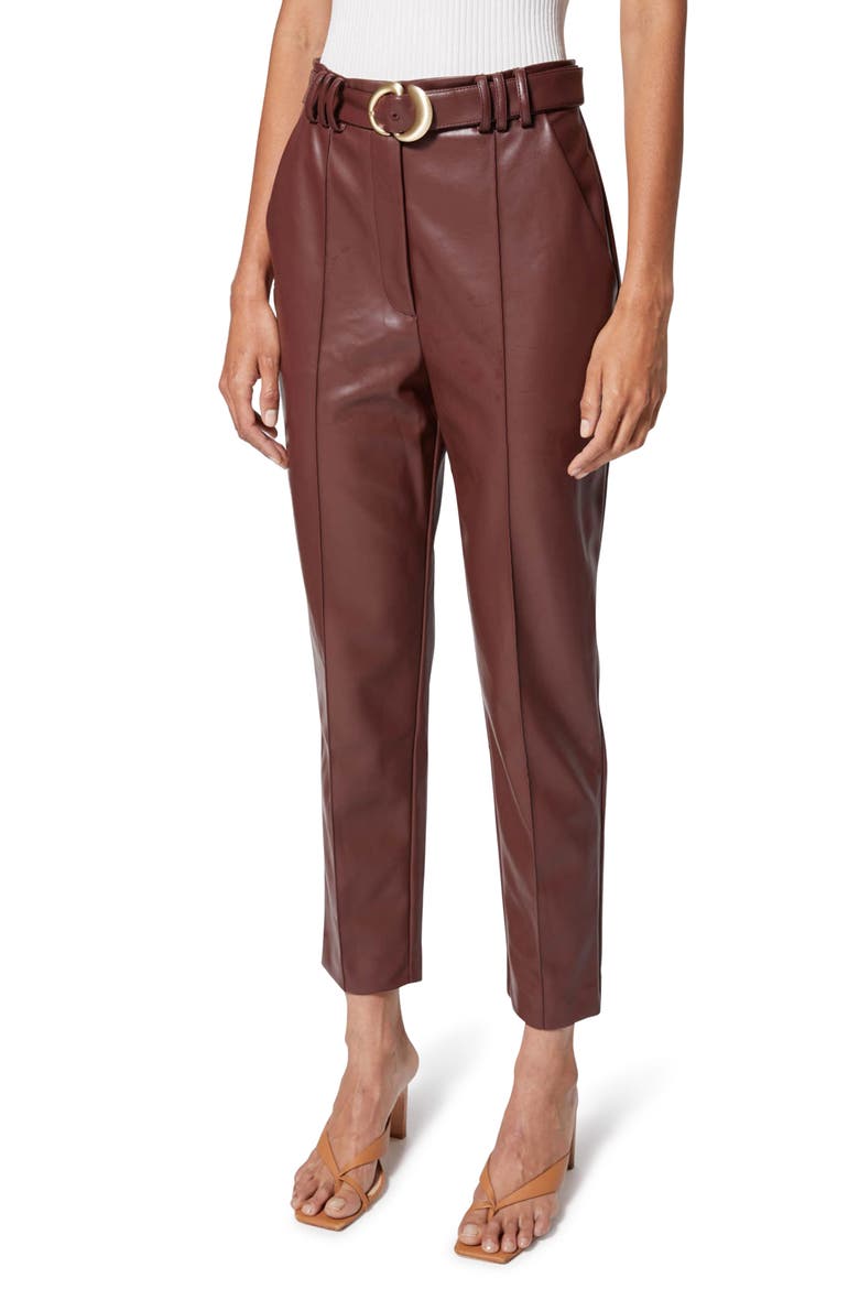 Jonathan Simkhai Pauline Belted Faux Leather Crop Pants, Main, color, MAHOGANY