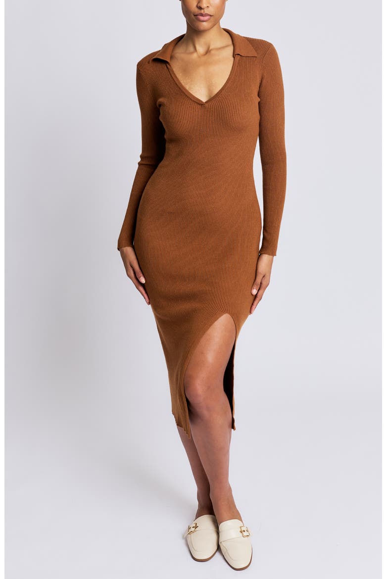 Zoe Ribbed Collared Midi Dress, Main, color, RUST