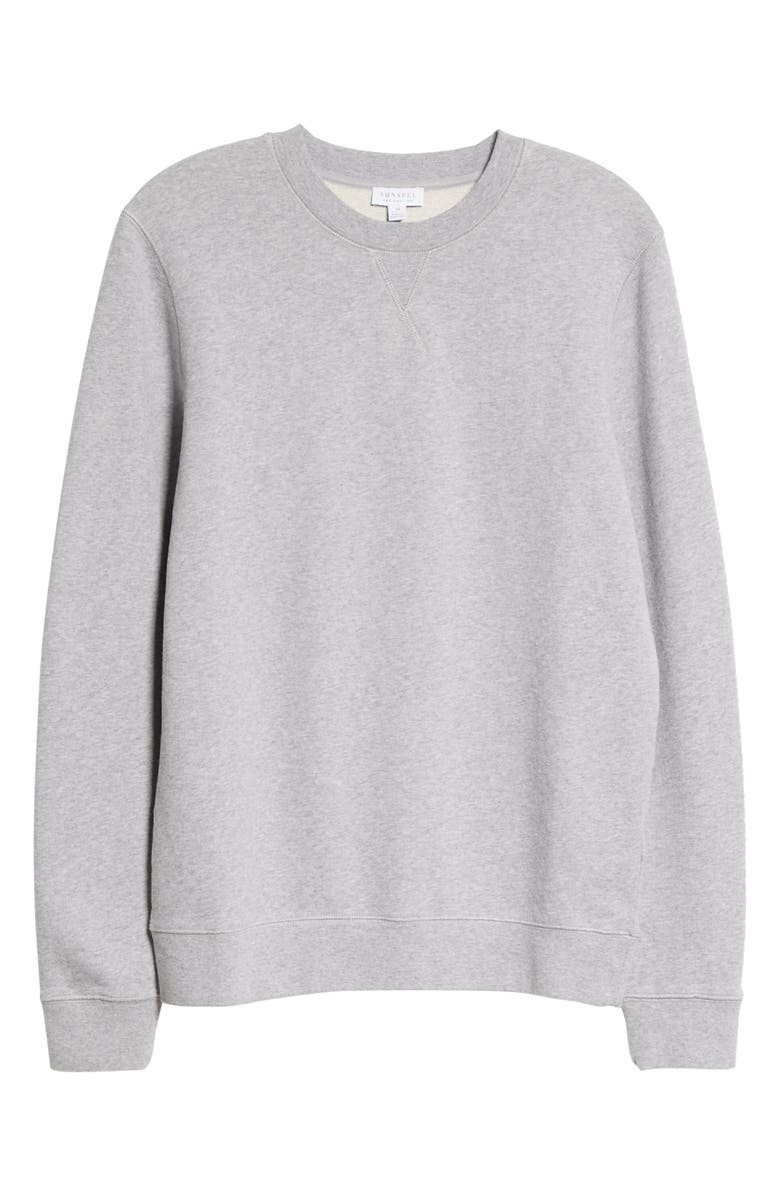 Sunspel Men's Cotton French Terry Sweatshirt, Alternate, color, Grey Melange