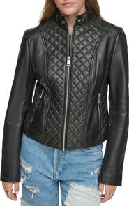 Andrew Marc Quilted Panel Leather Jacket