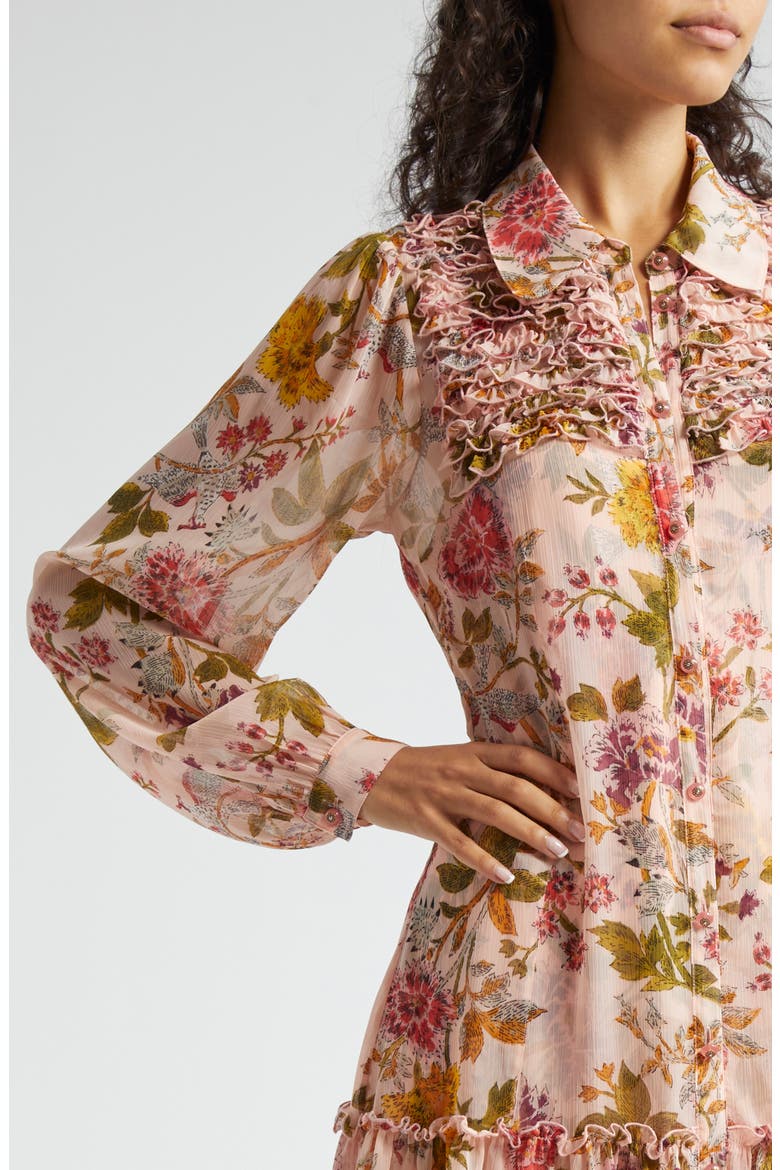 Barnes Floral Long Sleeve Mini Shirtdress, Alternate, color, SOFT PINK MULTI